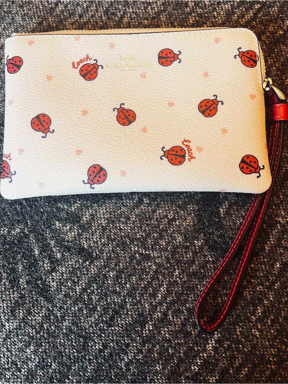 Coach White Ladybug Wristlet Wallet